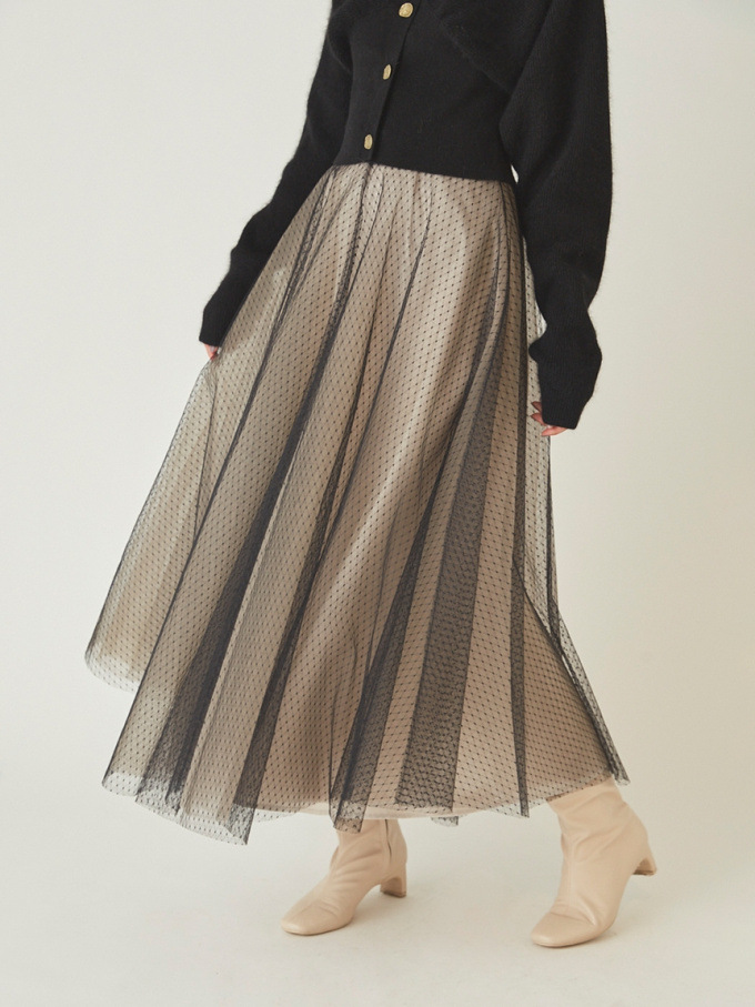 Fubail / フレアチュールコンビニットワンピース