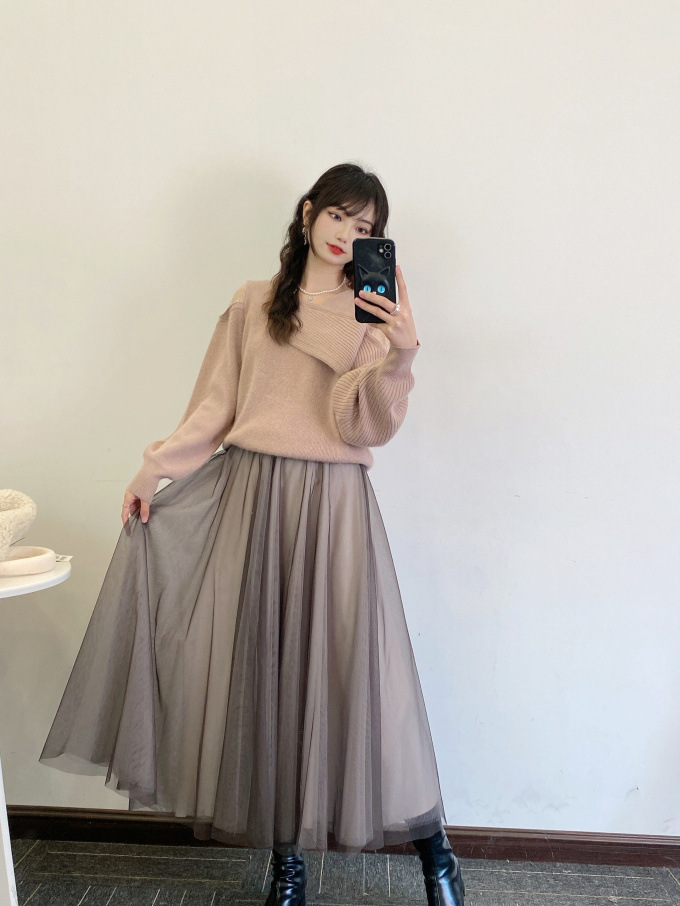 Fubail / フレアチュールコンビニットワンピース