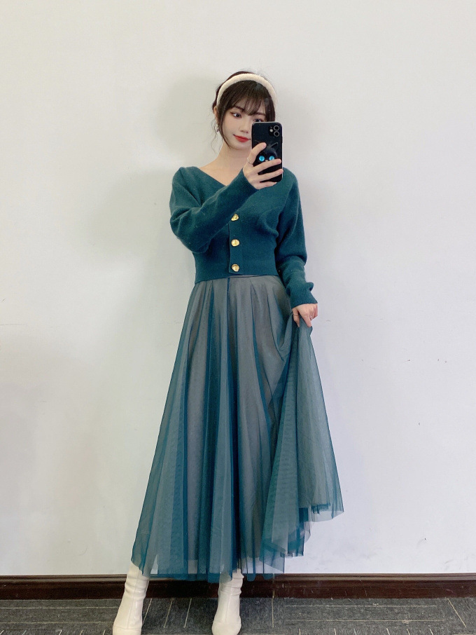 Fubail / フレアチュールコンビニットワンピース